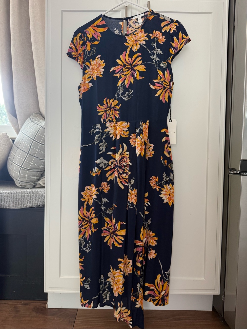 Leith Navy Midi Dress with Yellow Floral Print